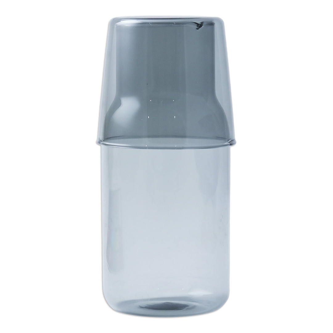 Handblown Clear Black Pitcher and Rocks Glass Set - Misty Elixir