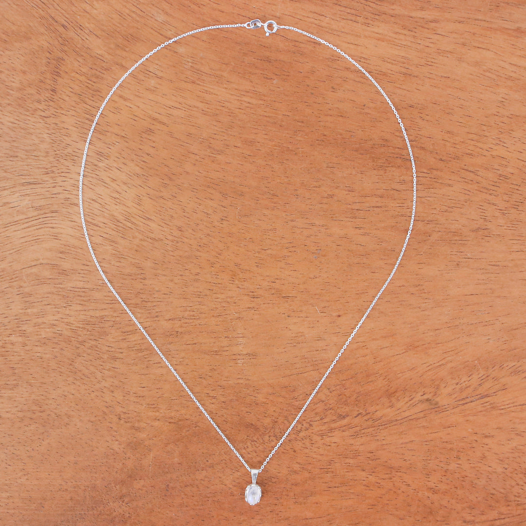 Polished Floral Natural Rainbow Moonstone Pendant Necklace - Harmonious Light
