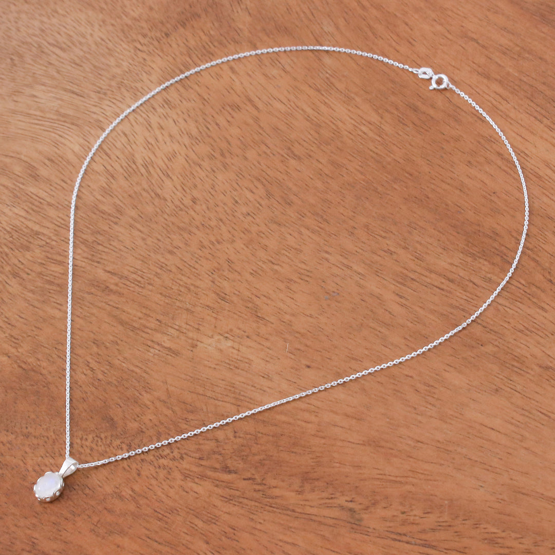 Polished Floral Natural Rainbow Moonstone Pendant Necklace - Harmonious Light