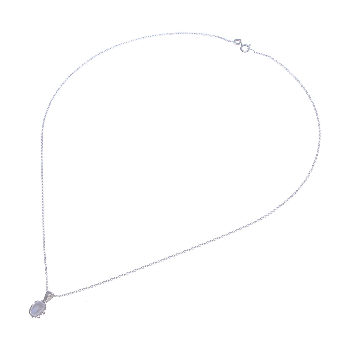 Polished Floral Natural Rainbow Moonstone Pendant Necklace - Harmonious Light