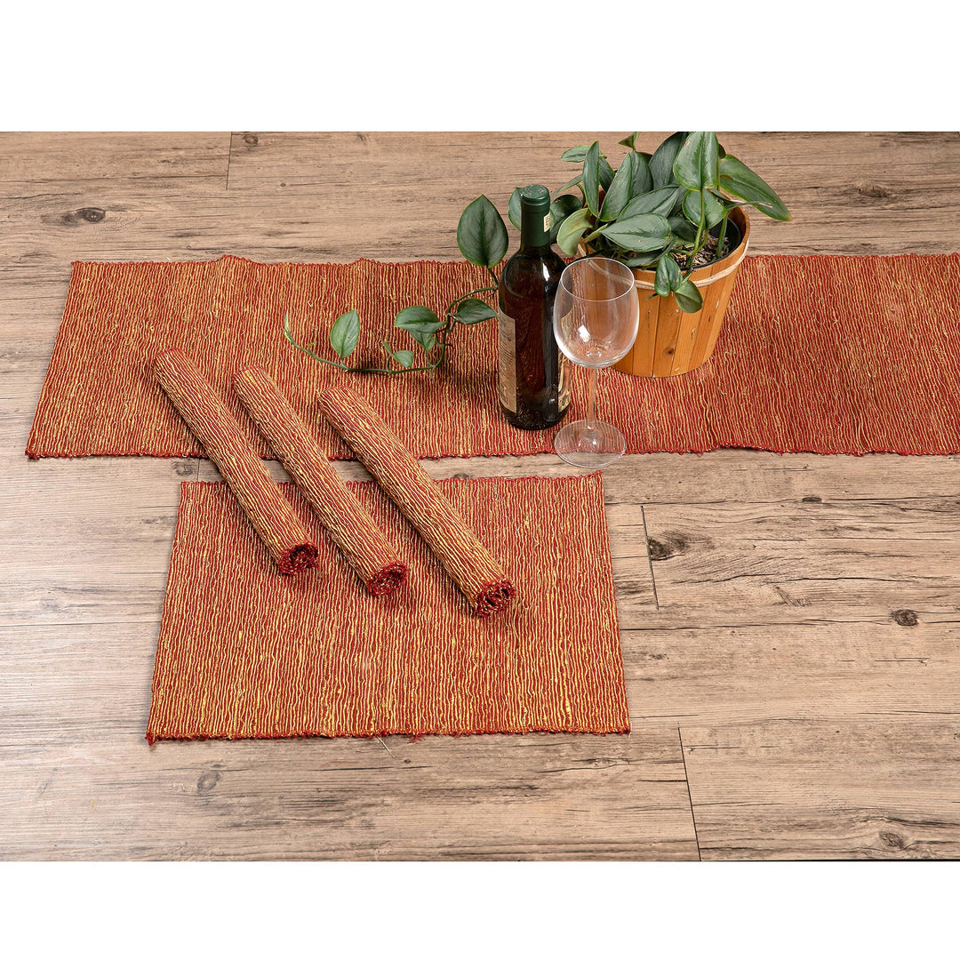 Orange Cotton Blend Table Runner and Placemats (5 Pieces) - Warm Aroma