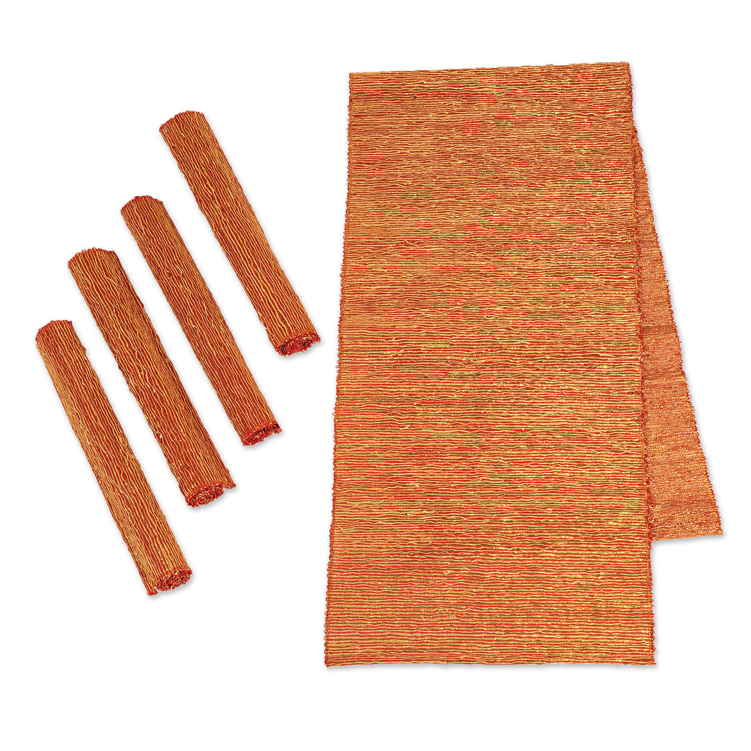 Orange Cotton Blend Table Runner and Placemats (5 Pieces) - Warm Aroma