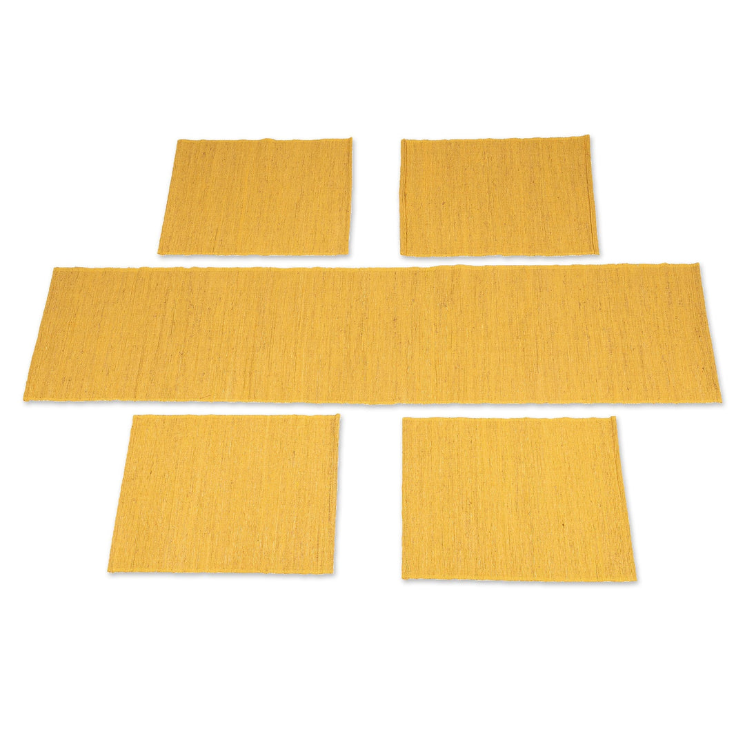 Yellow Cotton Blend Table Runner and Placemats (5 Pieces) - Yellow Aroma