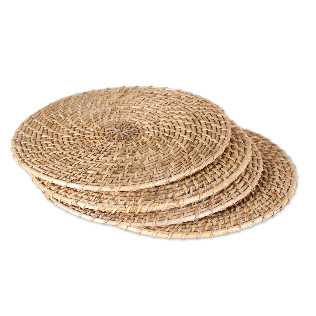 Set of Four Handwoven Round Natural Cane Fiber Placemats - Natural Flair