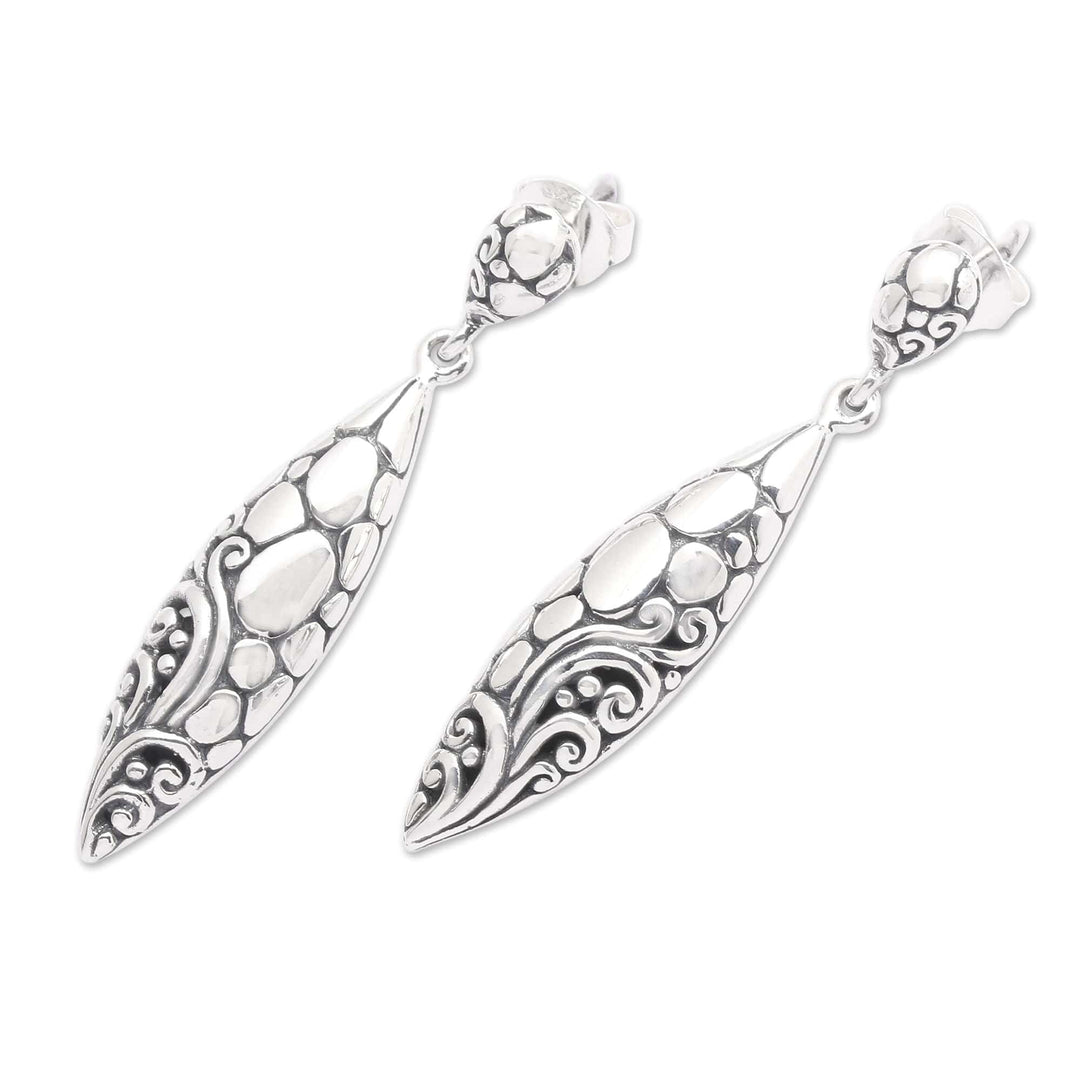 Classic Balinese Leaf-Shaped Sterling Silver Dangle Earrings - Goddess' Essence