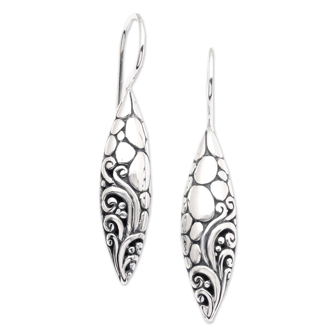 Classic Balinese Leaf-Shaped Sterling Silver Drop Earrings - Goddess' Moonlight