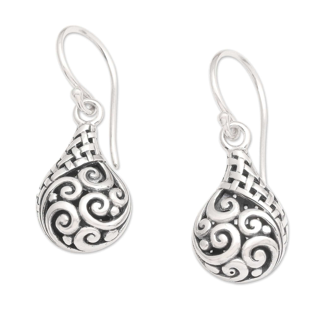 Classic Balinese Drop-Shaped Sterling Silver Dangle Earrings - Bali Weaving