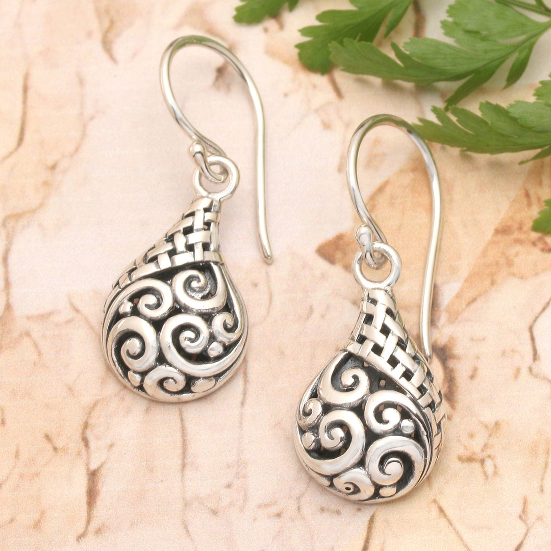 Classic Balinese Drop-Shaped Sterling Silver Dangle Earrings - Bali Weaving