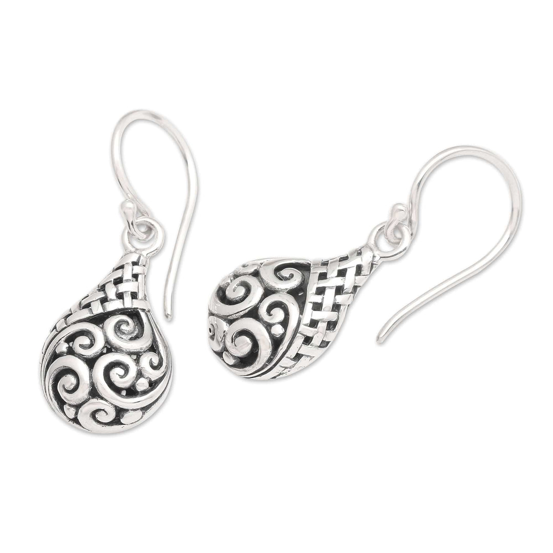 Classic Balinese Drop-Shaped Sterling Silver Dangle Earrings - Bali Weaving