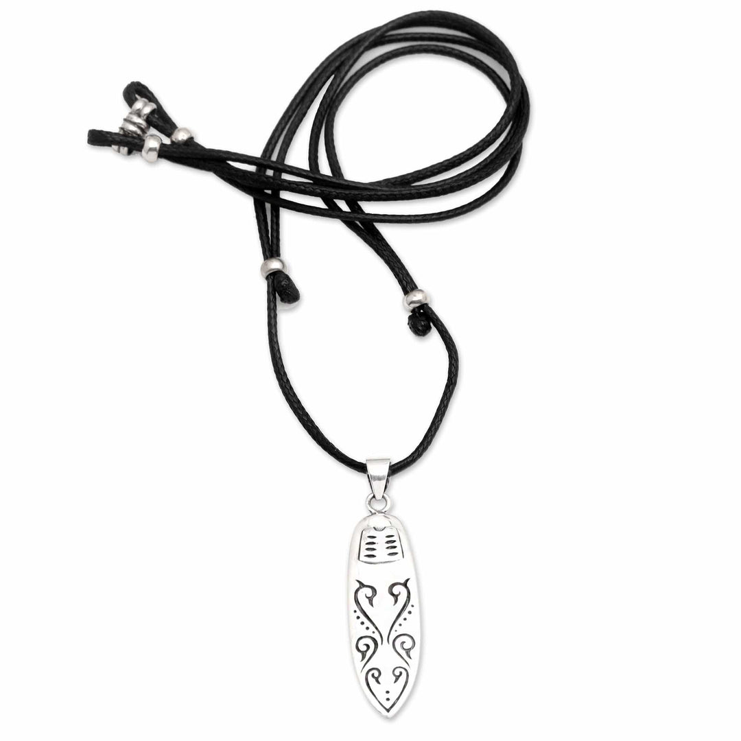 Surf Board-Themed Men's Sterling Silver Pendant Necklace - Bali Surfing