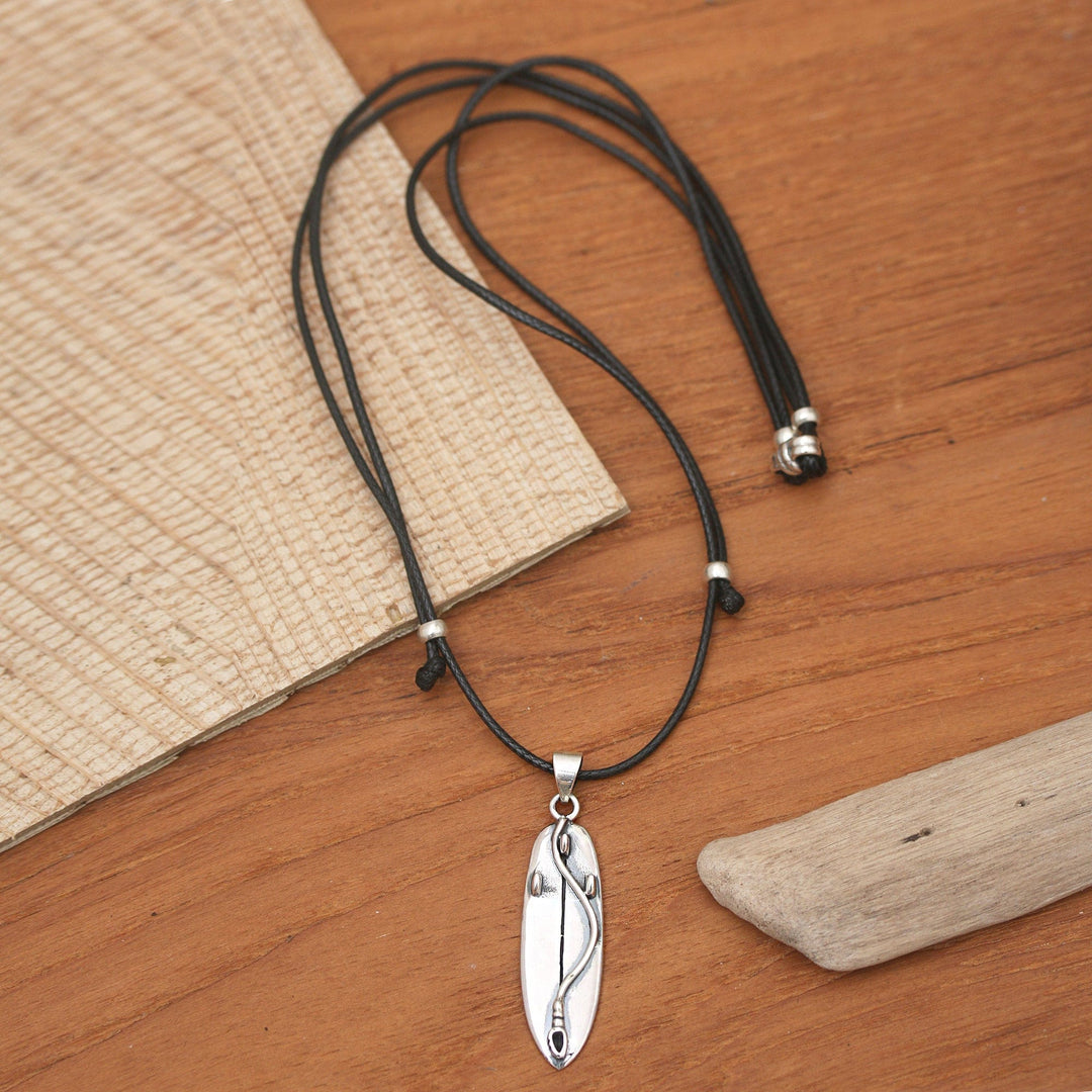Surf Board-Themed Men's Sterling Silver Pendant Necklace - Bali Surfing