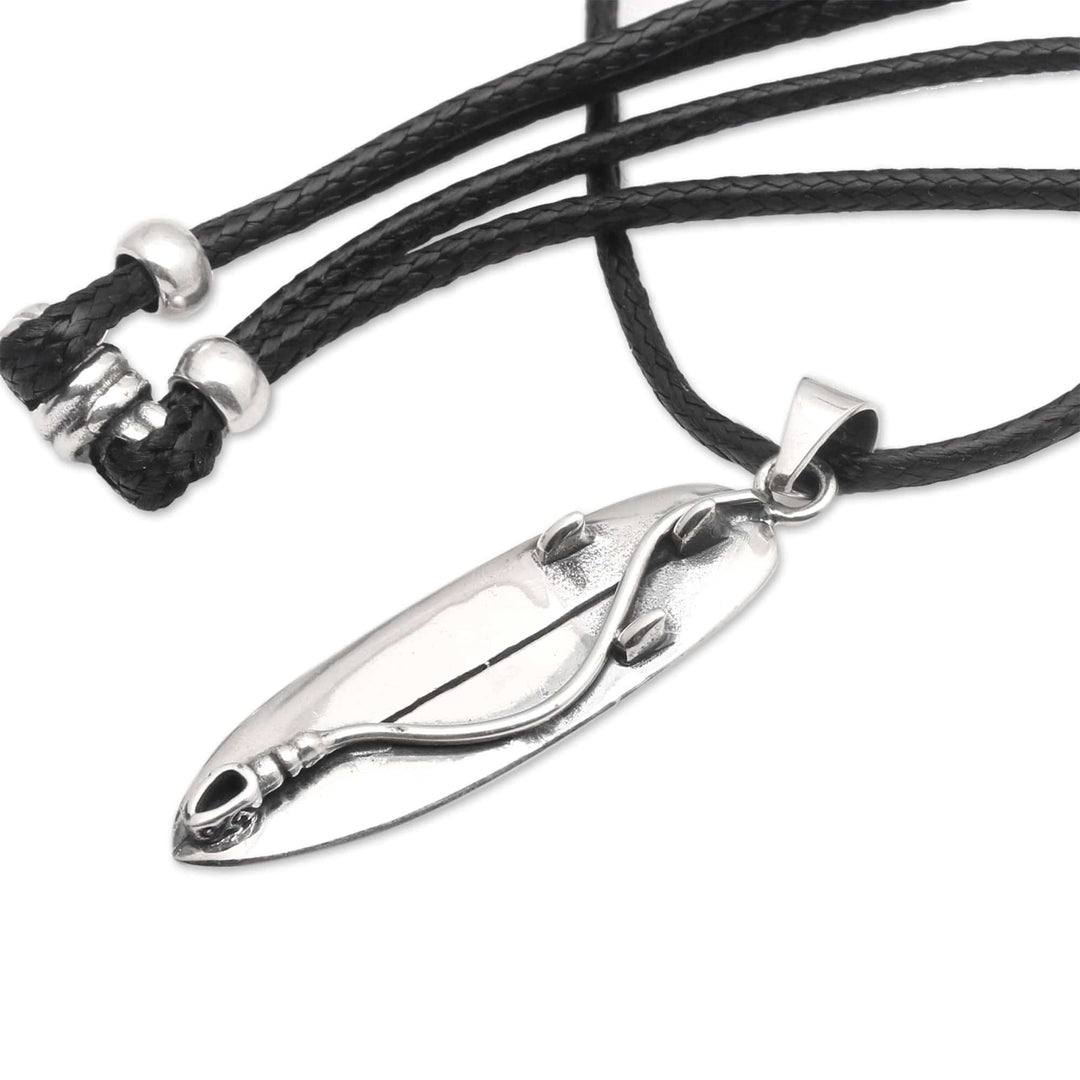 Surf Board-Themed Men's Sterling Silver Pendant Necklace - Bali Surfing
