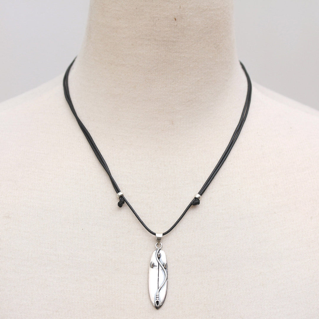 Surf Board-Themed Men's Sterling Silver Pendant Necklace - Bali Surfing