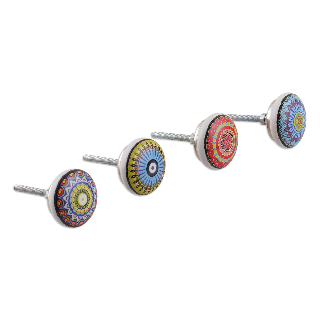 9 Hand-Painted Ceramic Knobs with Moroccan-Style Motifs - Moroccan Glory