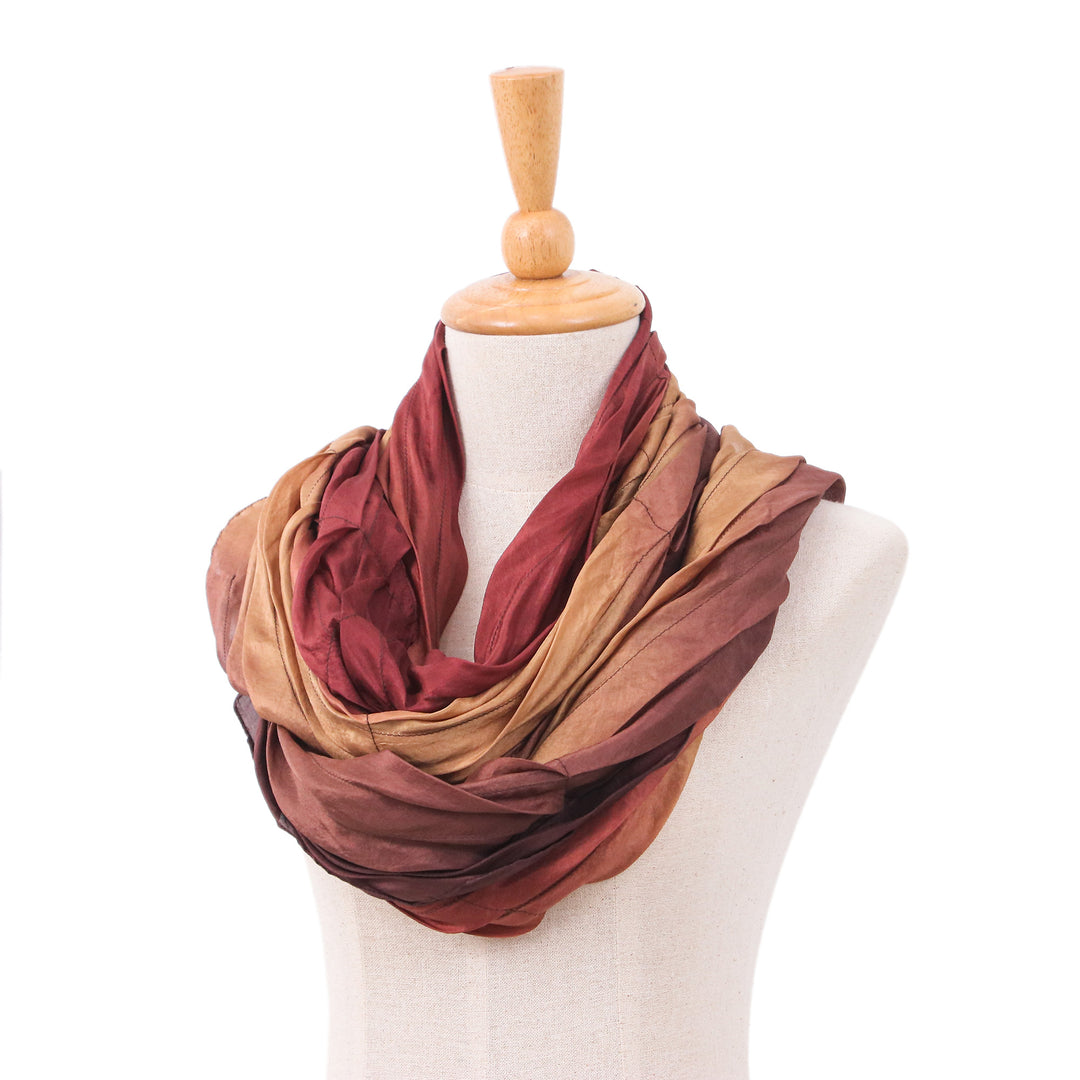 Handwoven Earthy-Toned Soft 100% Silk Scarf from Thailand - Charming Instant