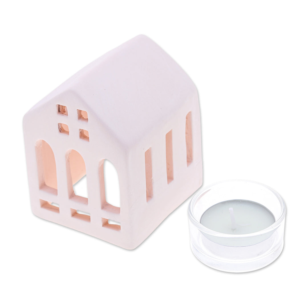 Handcrafted and Painted Ceramic House-Shaped Tealight Holder - Classic House