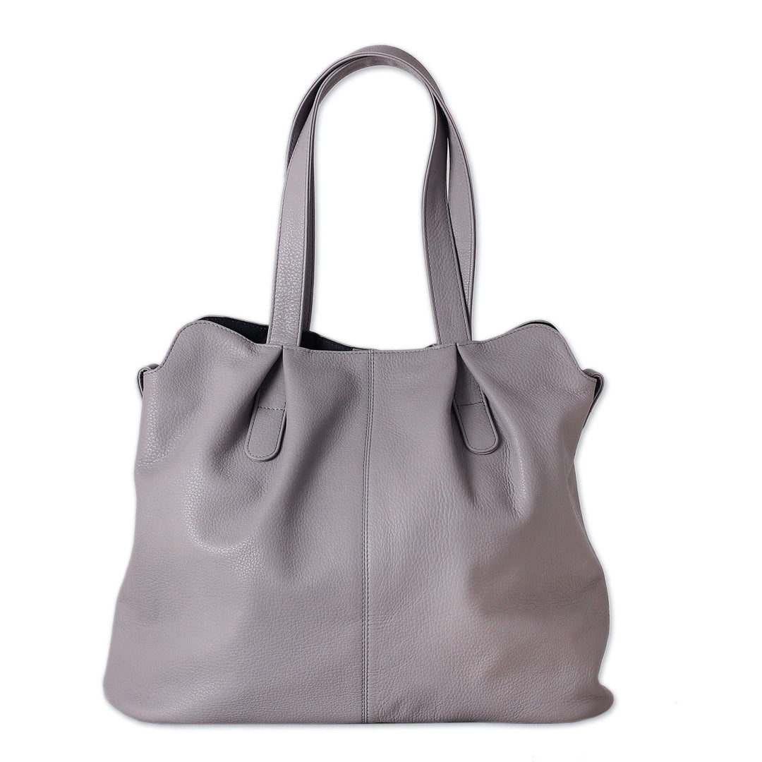 100% Stone Leather Shoulder Bag with Magnetic Closure - Stone Statement