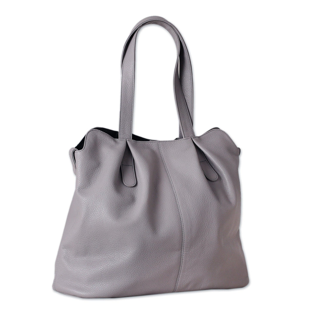 100% Stone Leather Shoulder Bag with Magnetic Closure - Stone Statement