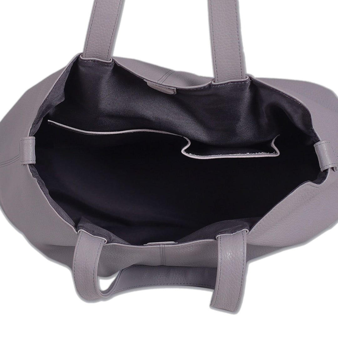 100% Stone Leather Shoulder Bag with Magnetic Closure - Stone Statement