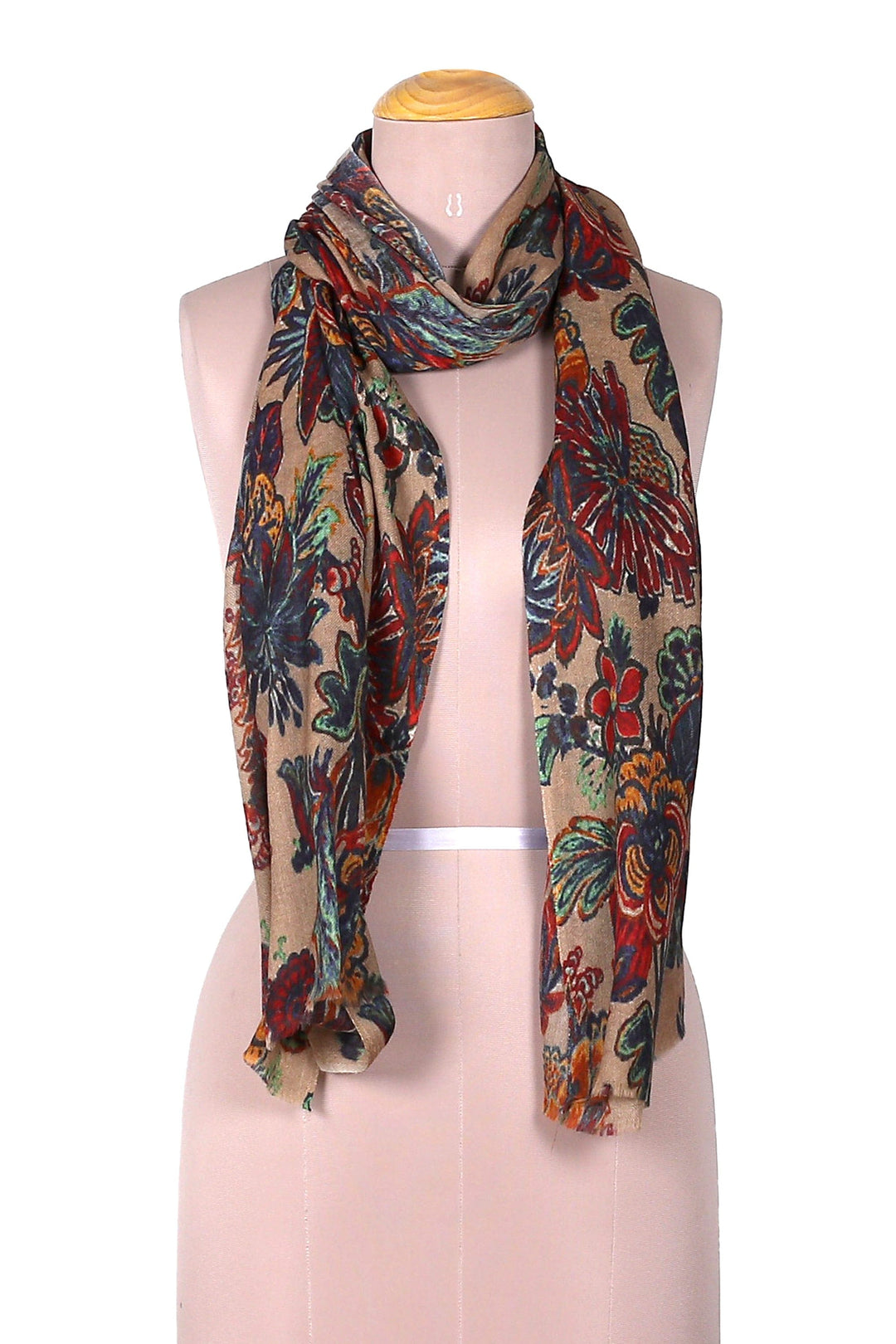 Floral Printed Multicolor Wool and Silk Blend Shawl - Spring Utopia