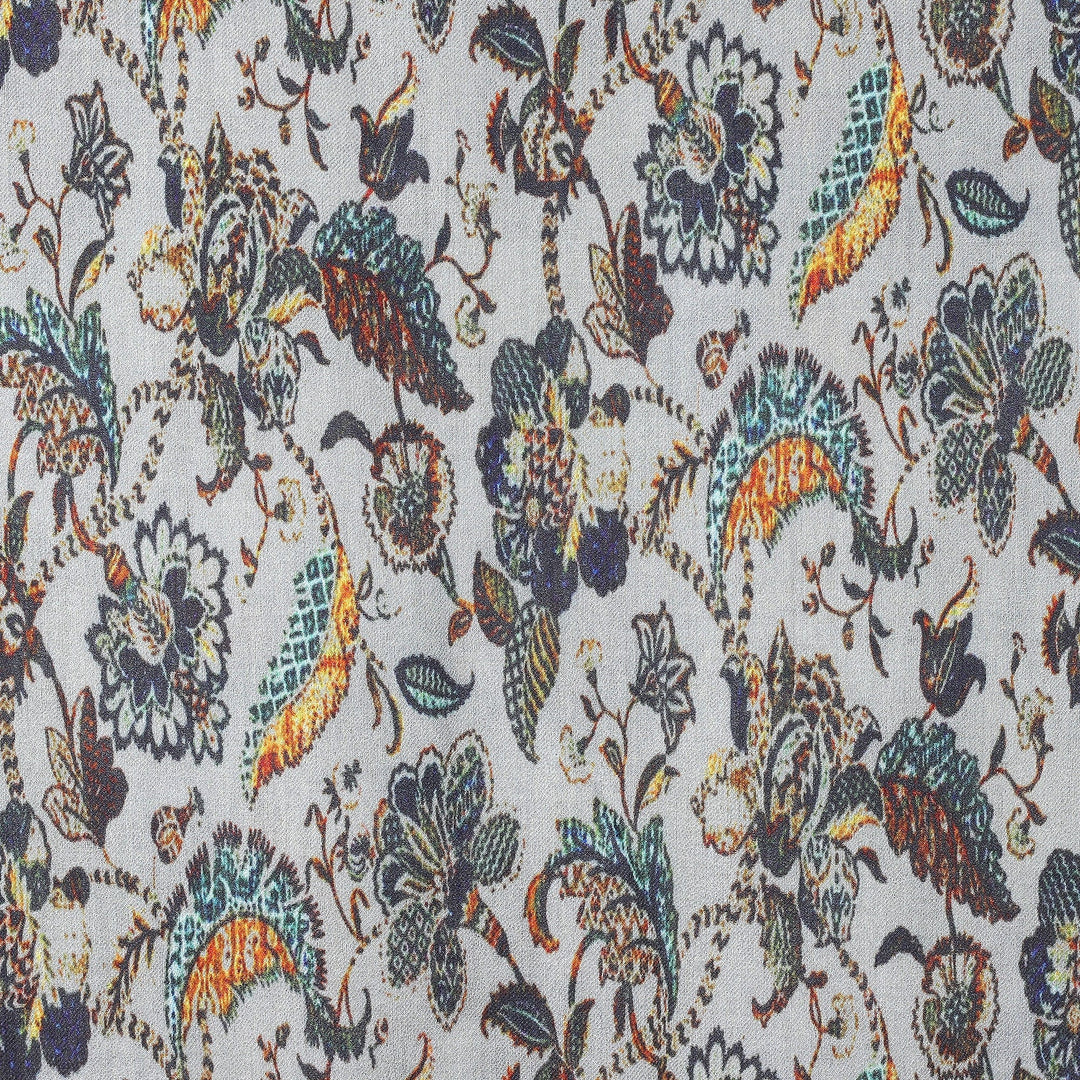 Classic Printed Sage-Toned Wool and Silk Blend Shawl - Kashmir Paradise