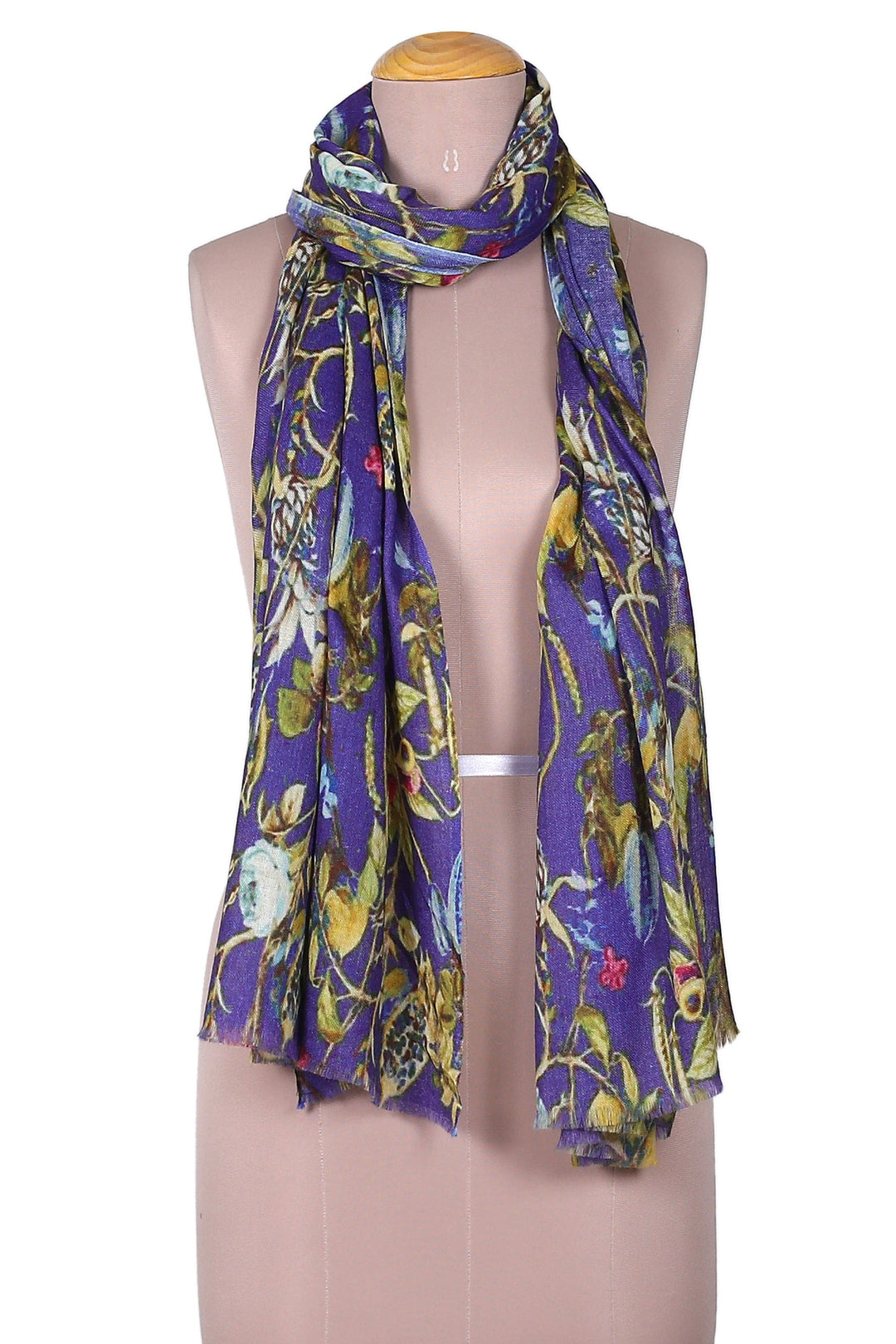 Floral Printed Imperial Purple Wool and Silk Blend Shawl - Kashmir Realm
