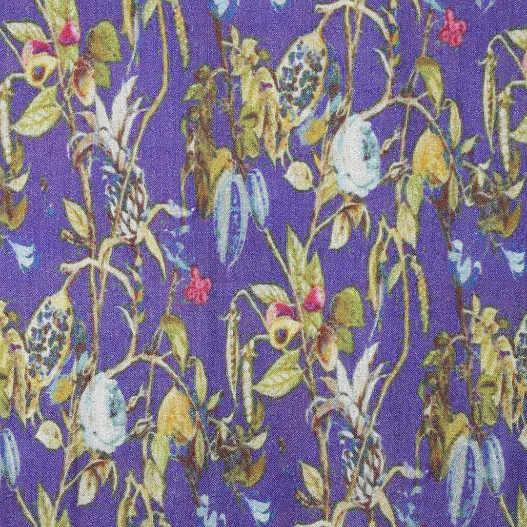 Floral Printed Imperial Purple Wool and Silk Blend Shawl - Kashmir Realm