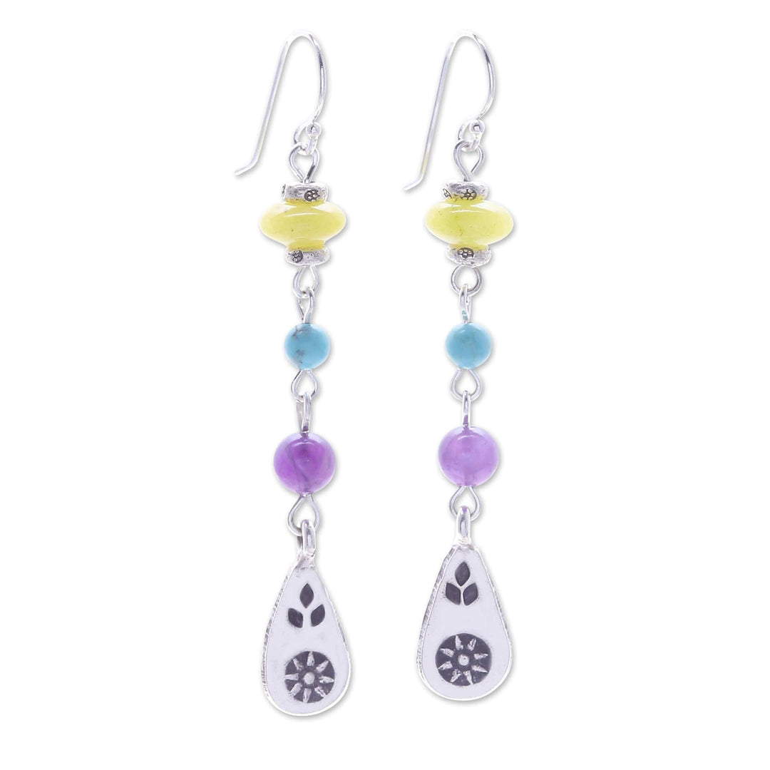 Colorful Multi-Gemstone Dangle Earrings with Silver Accents - Thail Chic
