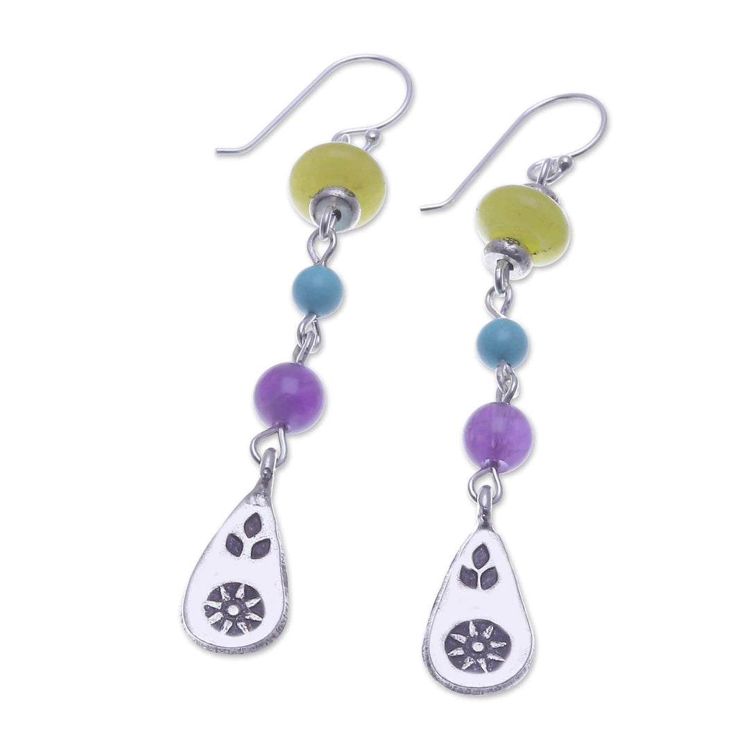 Colorful Multi-Gemstone Dangle Earrings with Silver Accents - Thail Chic