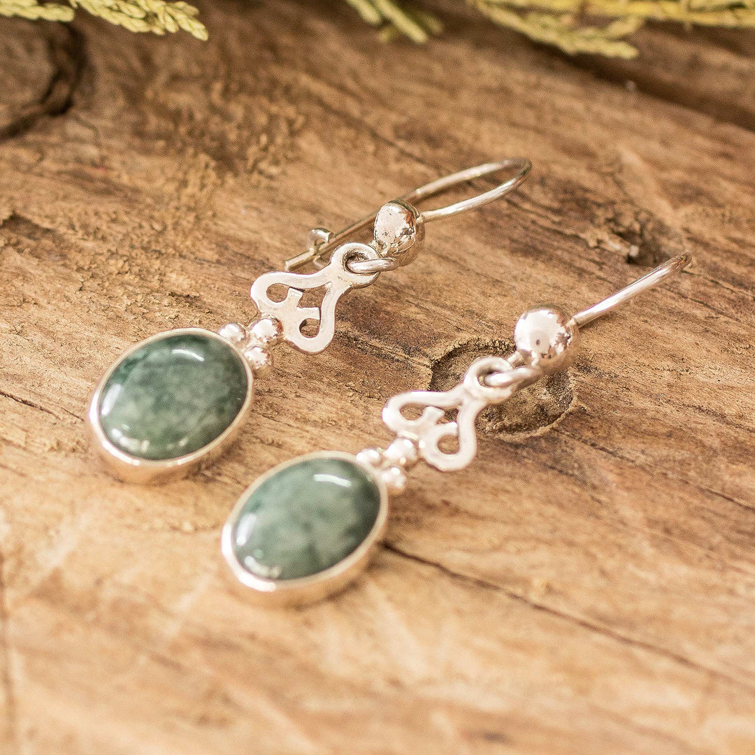 Guatemalan Light Green Jade Sterling Silver Dangle Earrings - Light Green Love Poem