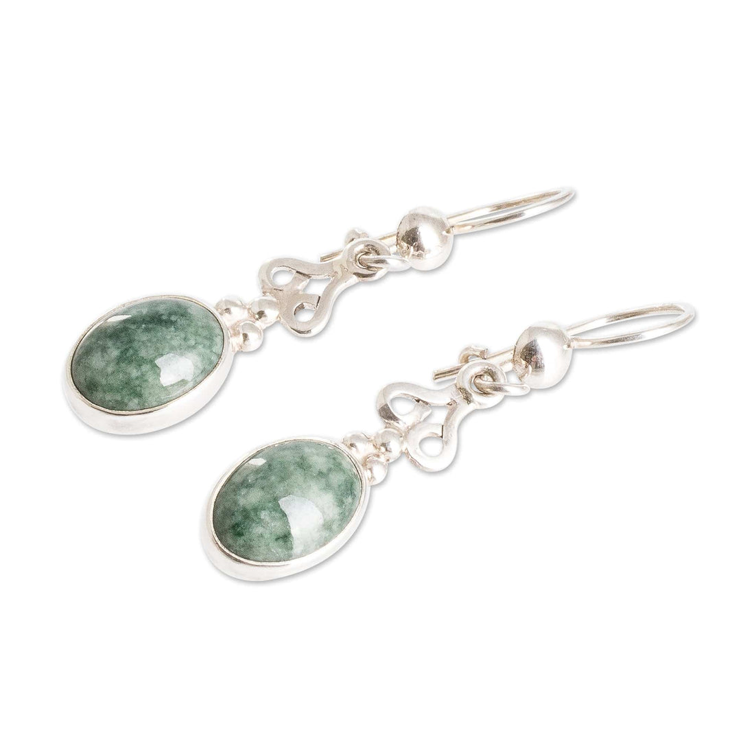 Guatemalan Light Green Jade Sterling Silver Dangle Earrings - Light Green Love Poem