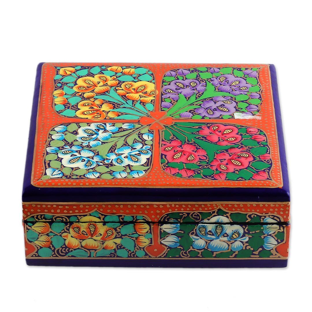 Set of 6 Floral Painted Orange Papier Mache Coasters - Summer Elixir