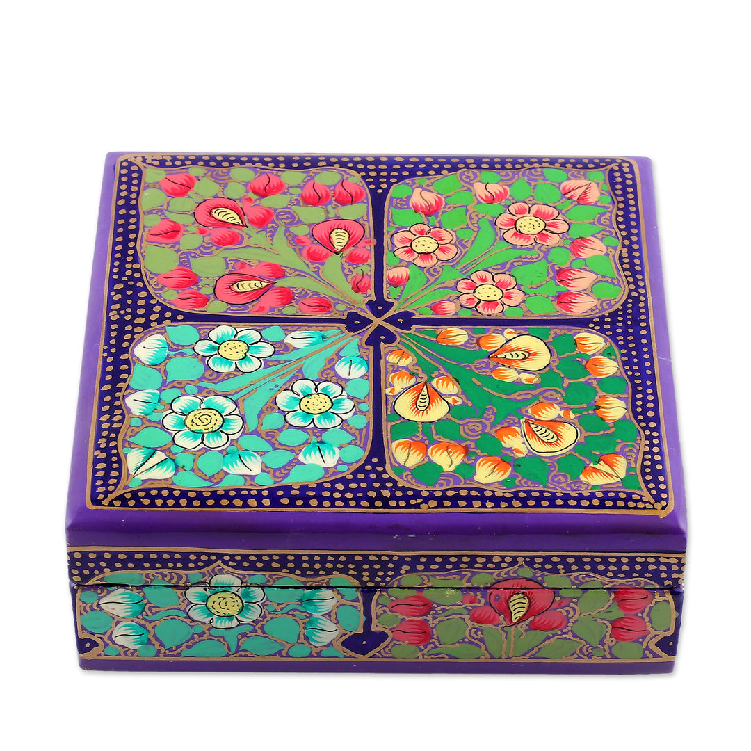 Set of 6 Floral Painted Purple Papier Mache Coasters - Enchanted Elixir