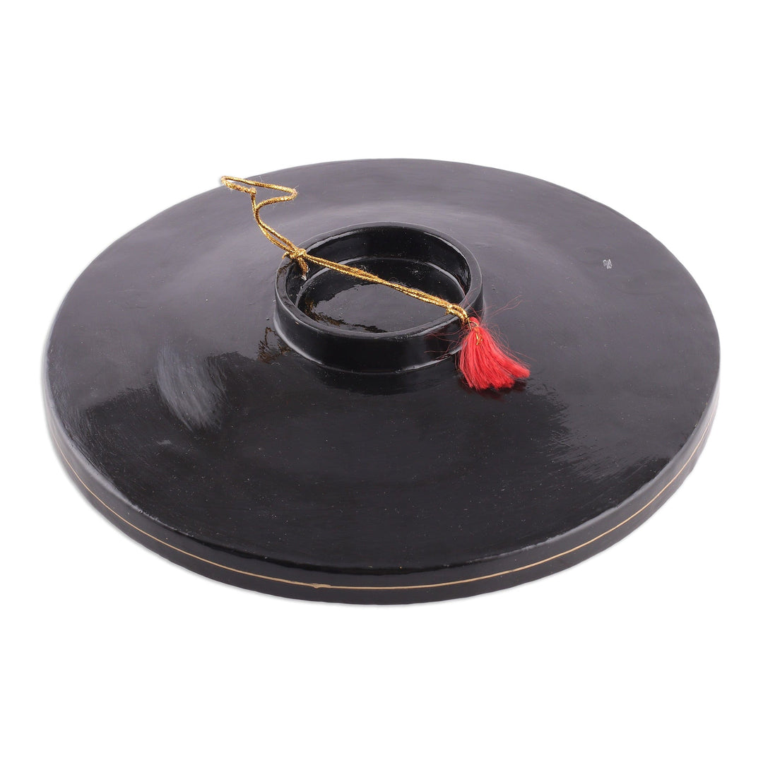 Floral Painted Colorful Round Wood and Papier Mache Panel - Blooming Sun