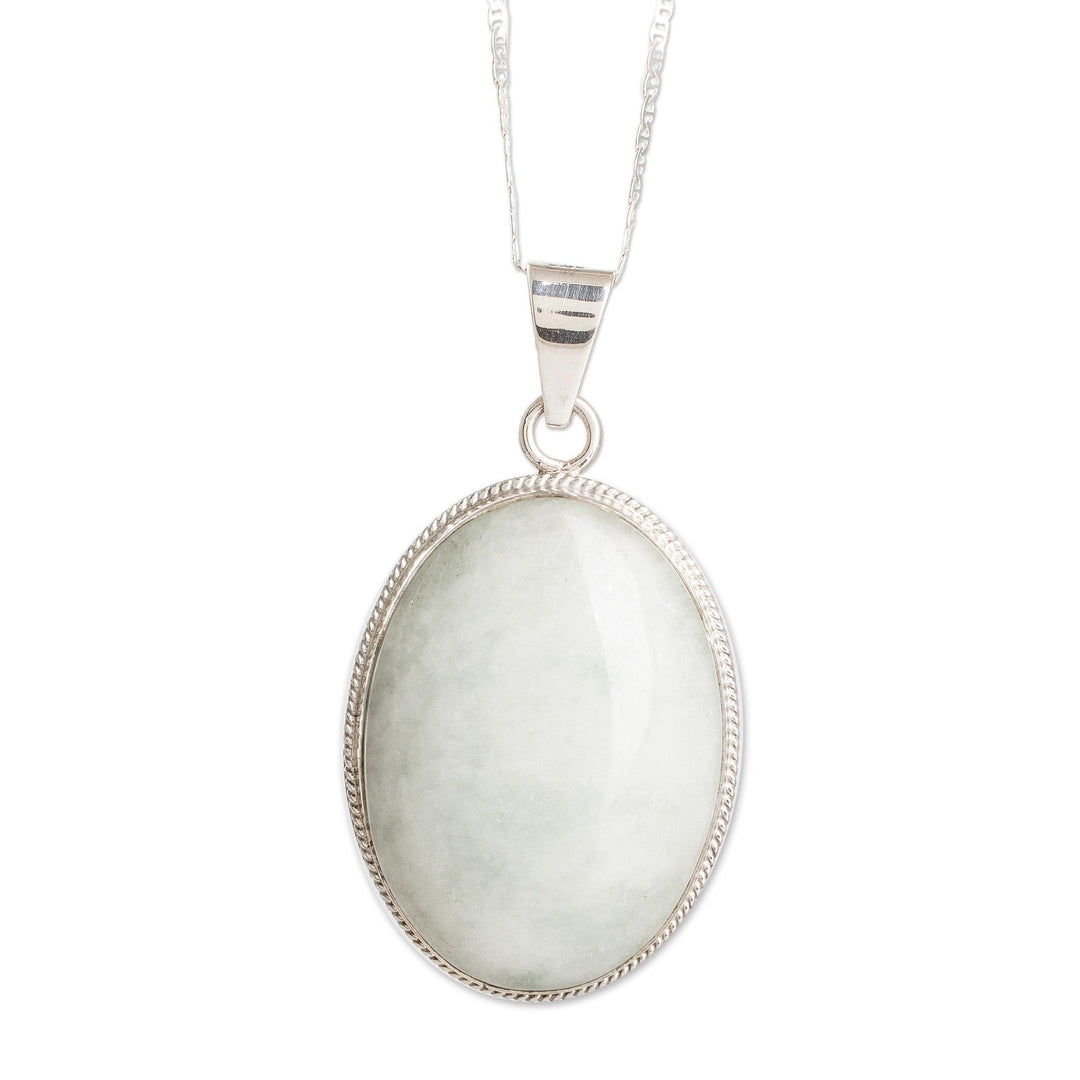 Reversible Silver and Apple Green Jade Maya Pendant Necklace - Treasures of My Land