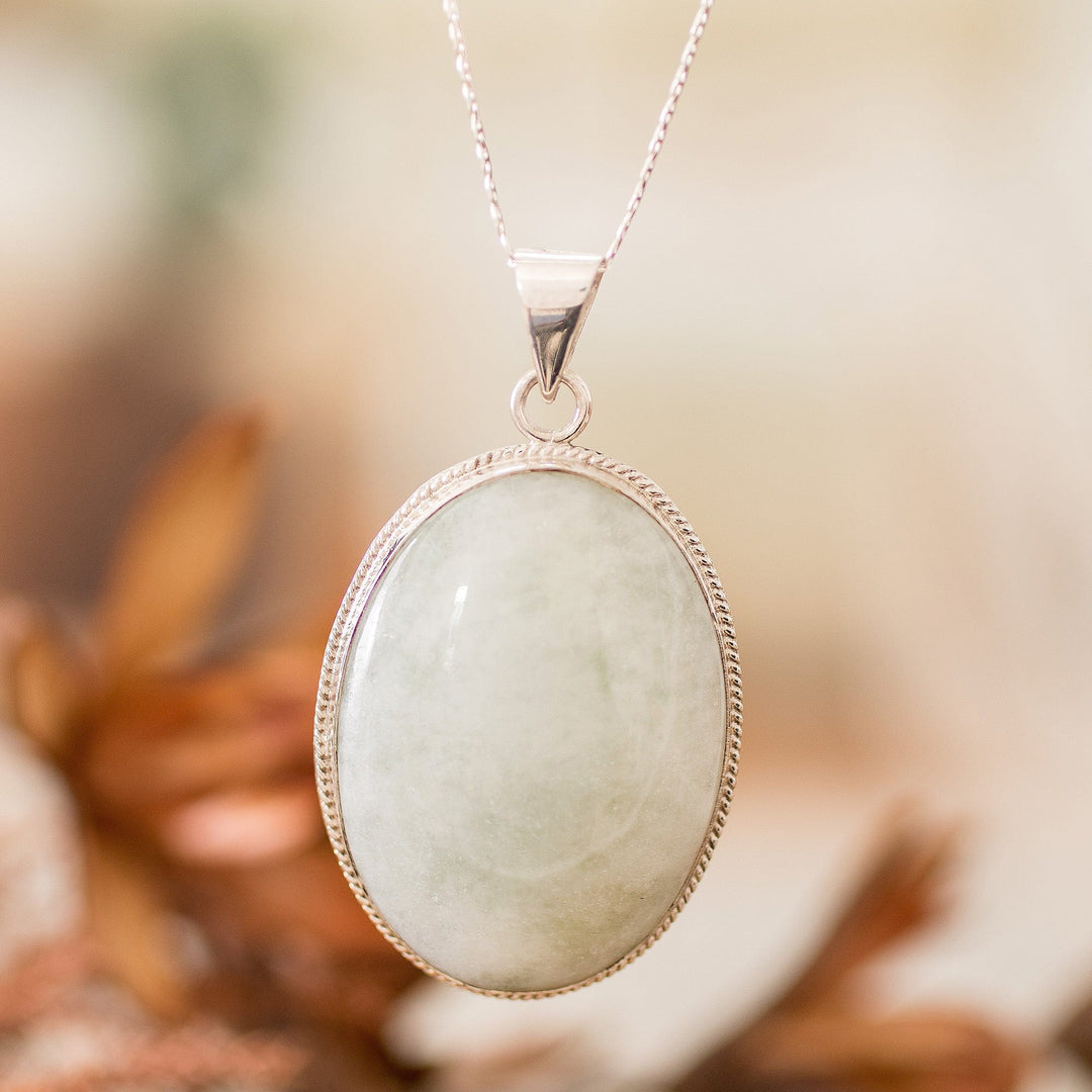 Reversible Silver and Apple Green Jade Maya Pendant Necklace - Treasures of My Land