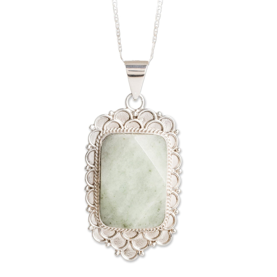 Silver Necklace with Faceted Apple Green Jade Pendant - Apple Green Zinnia