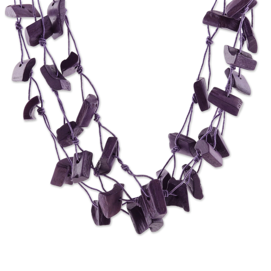 Hand-Carved Beaded Multi-Strand Necklace in Purple - Bohemian Appeal in Purple