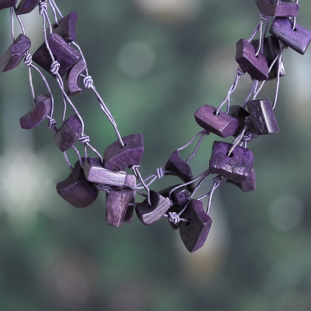Hand-Carved Beaded Multi-Strand Necklace in Purple - Bohemian Appeal in Purple