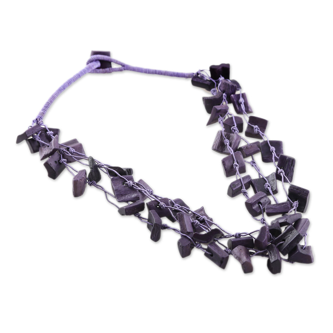 Hand-Carved Beaded Multi-Strand Necklace in Purple - Bohemian Appeal in Purple