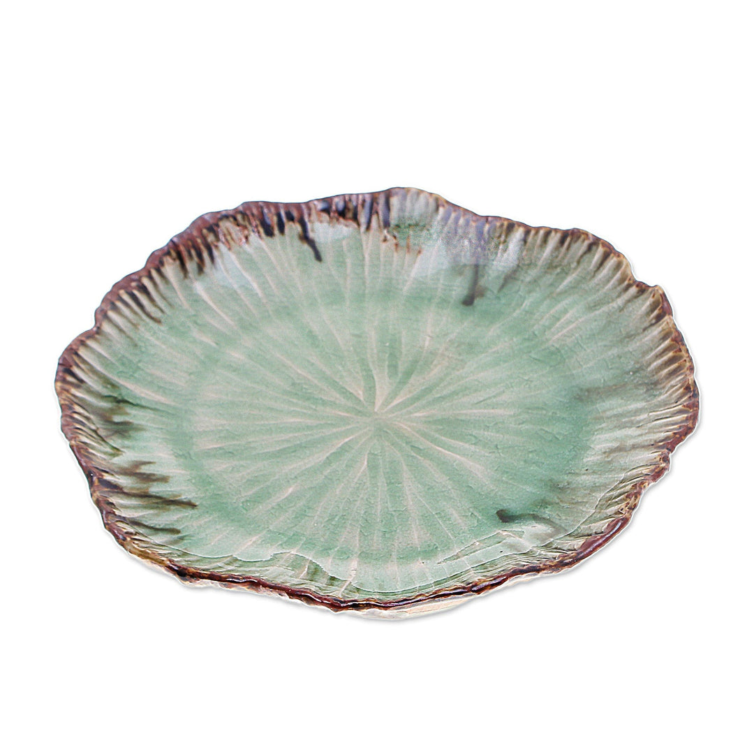 Lotus-Themed Speckled Green Celadon Ceramic Appetizer Plate - Lotus Table