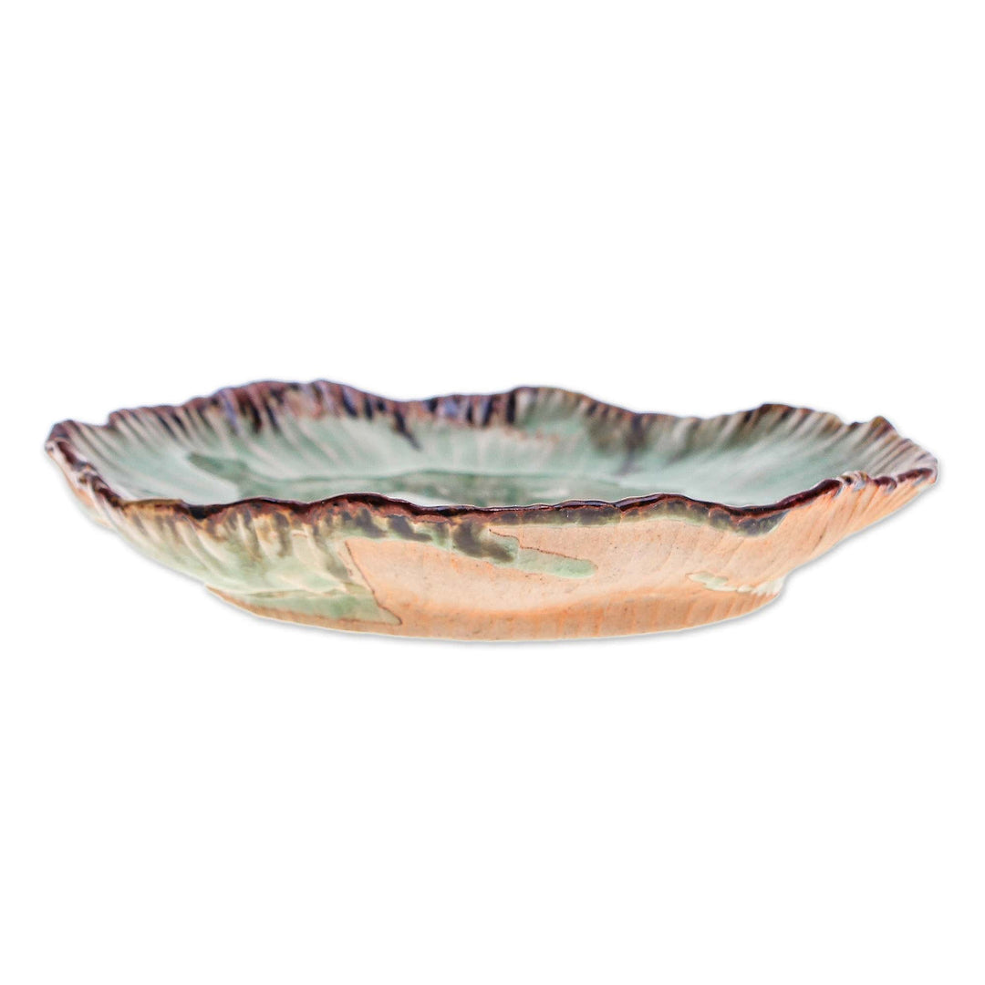Lotus-Themed Speckled Green Celadon Ceramic Appetizer Plate - Lotus Table