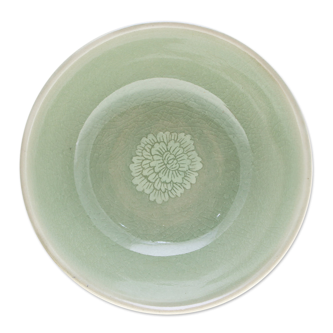 Leafy and Floral Green Ceramic Bowl with Crackled Finish - Wealthy Peony