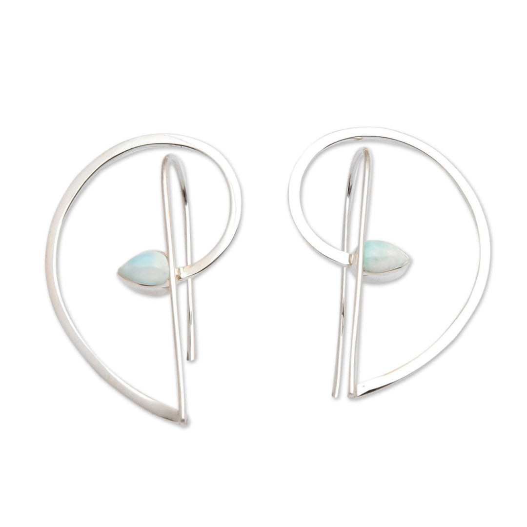 Half-Heart Shaped Sterling Silver and Larimar Drop Earrings - Melody of the Heart in Blue