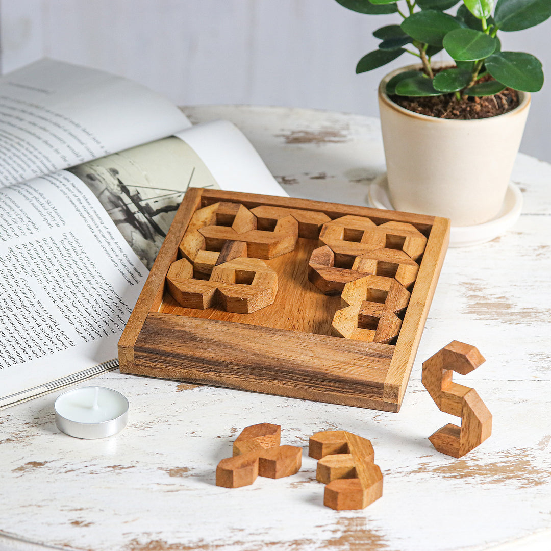 Number-Themed Raintree Wood Puzzle Game from Thailand - Mysterious Digit