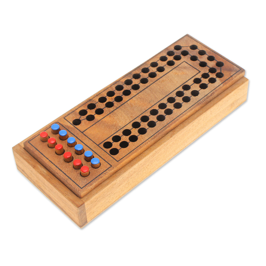Handcrafted Raintree Wood Board Game from Thailand - Race Around the Track