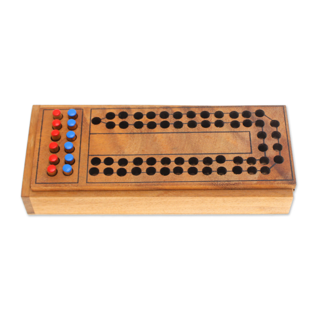 Handcrafted Raintree Wood Board Game from Thailand - Race Around the Track
