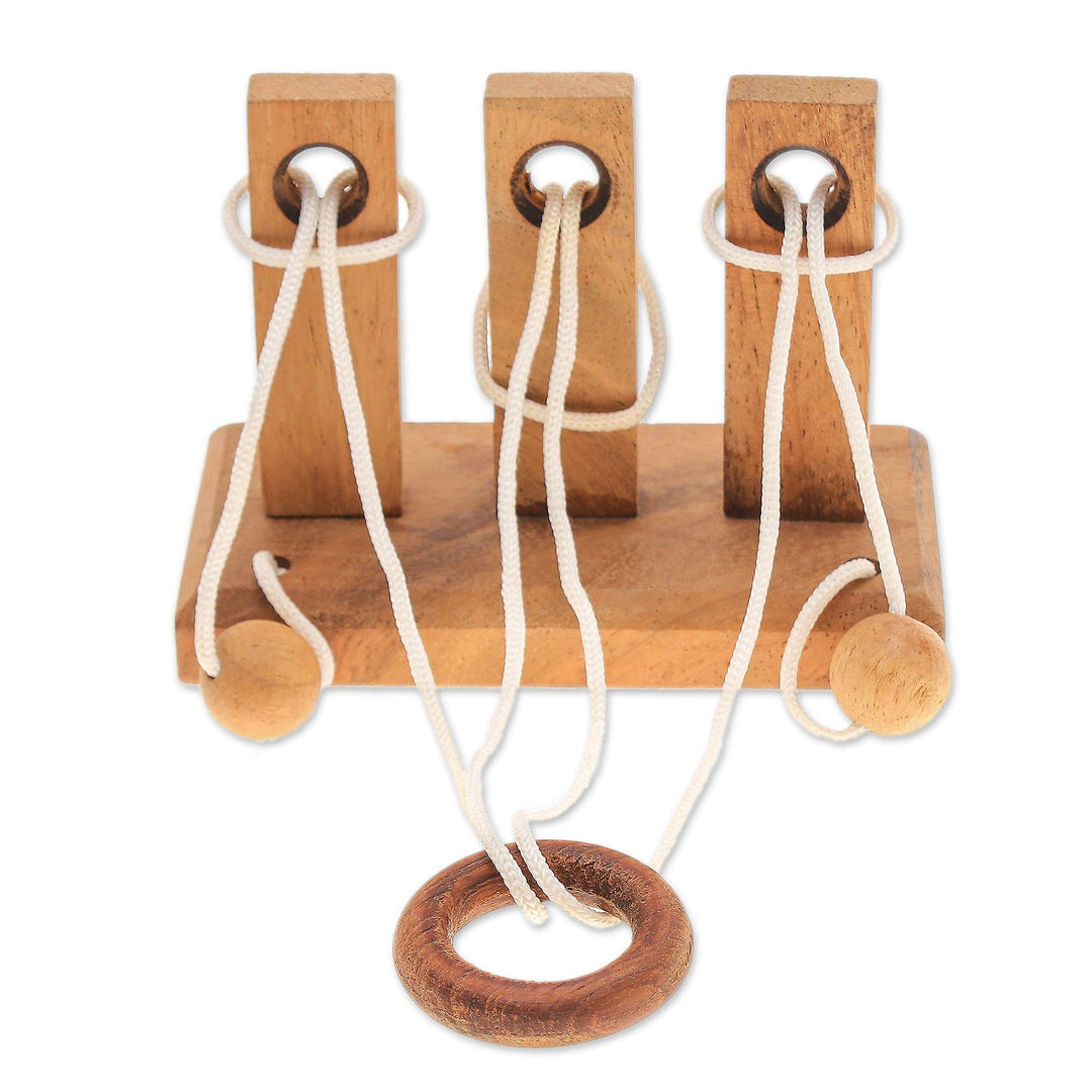 Handcrafted Wood and Nylon Disentanglement Puzzle Game - Three Challenges