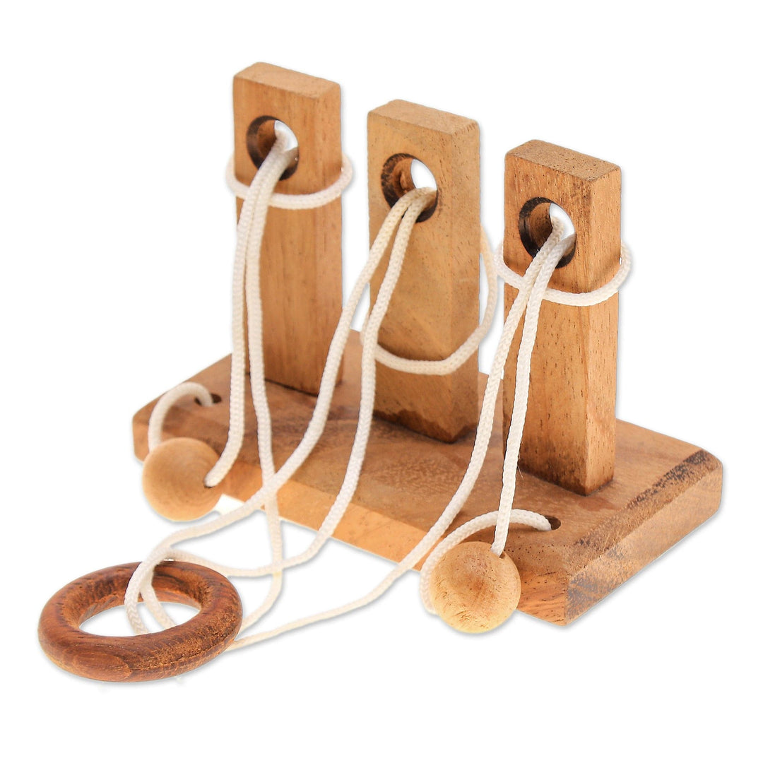 Handcrafted Wood and Nylon Disentanglement Puzzle Game - Three Challenges