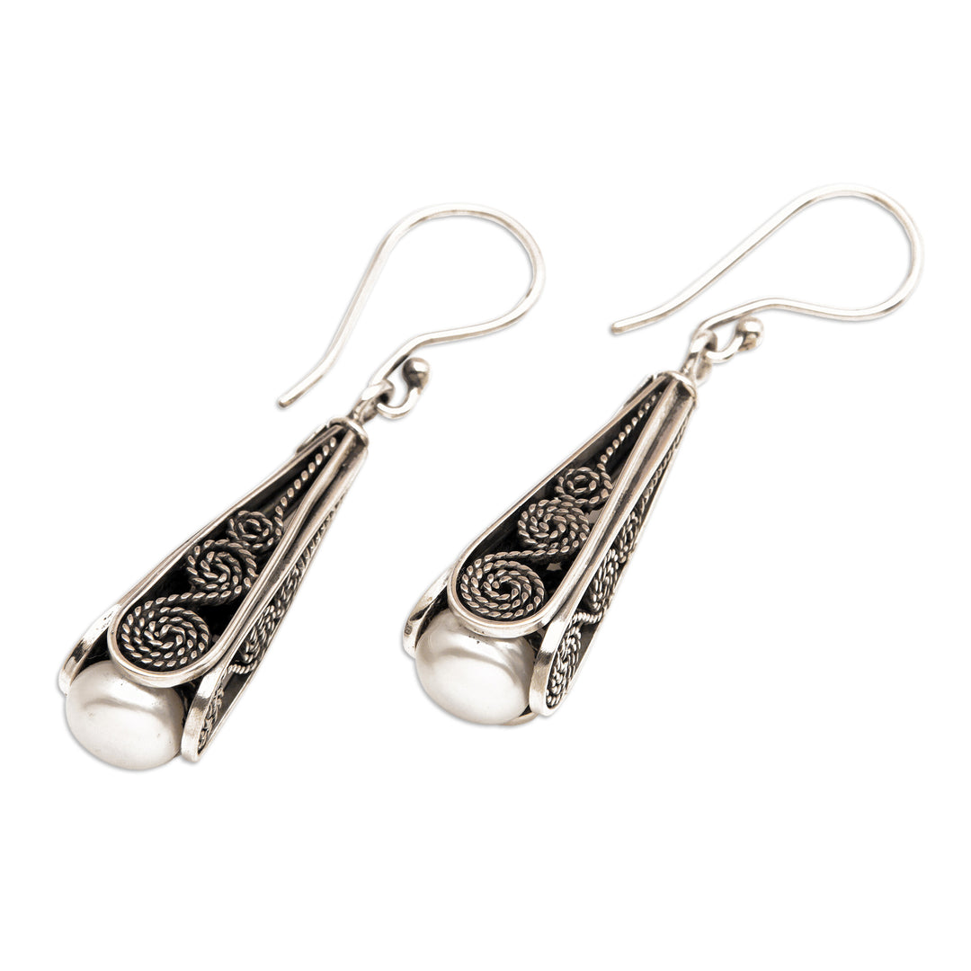 Traditional Sterling Silver and Grey Pearl Dangle Earrings - Regal Pearls